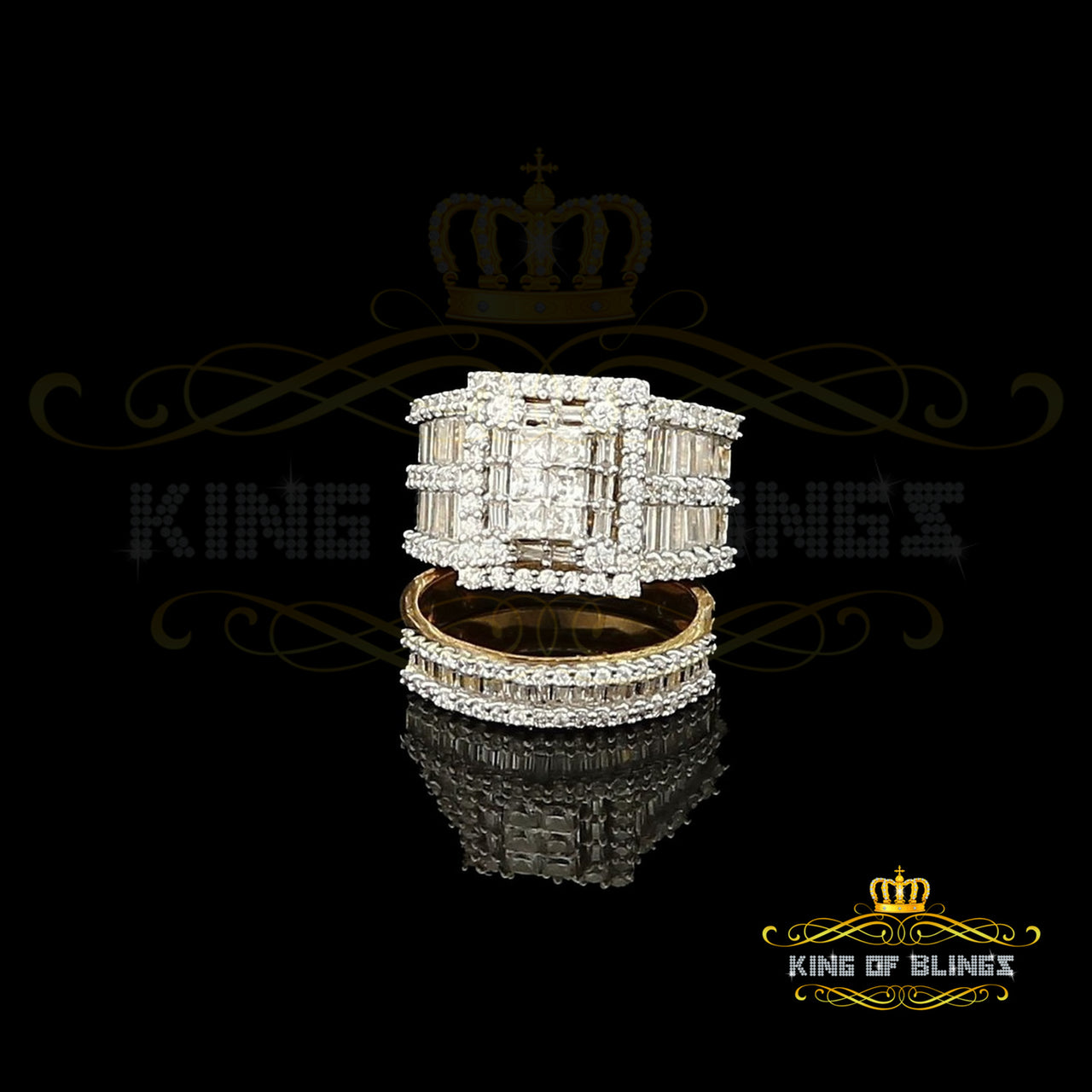 King Of Bling's Sterling Yellow Silver Square 5.00ct Cubic Zirconia Bridal Womens Ring Size 7.5 KING OF BLINGS