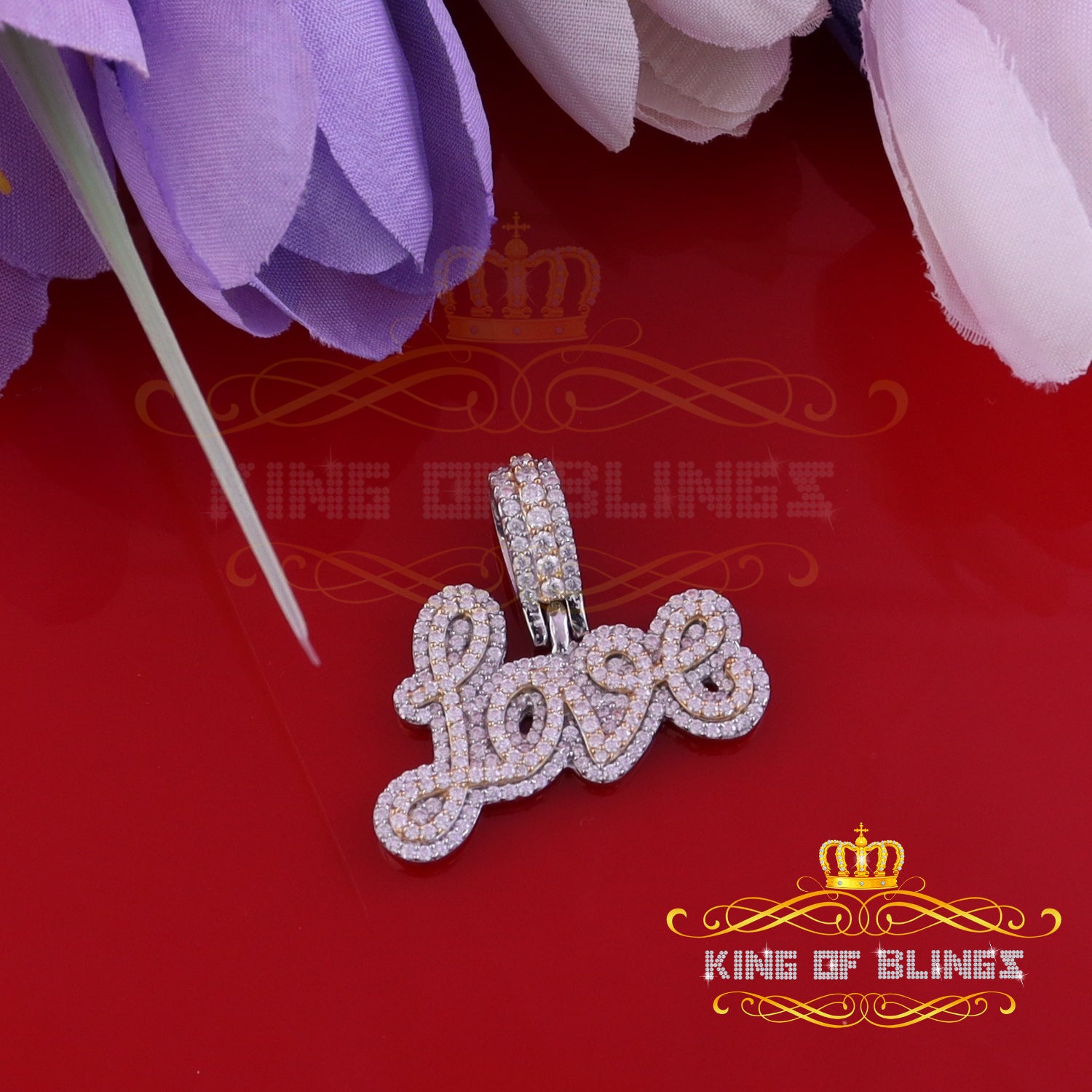 King Of Bling's 2ct Real Moissanite Silver Attractive White LOVE Pendant for your men and Women KING OF BLINGS