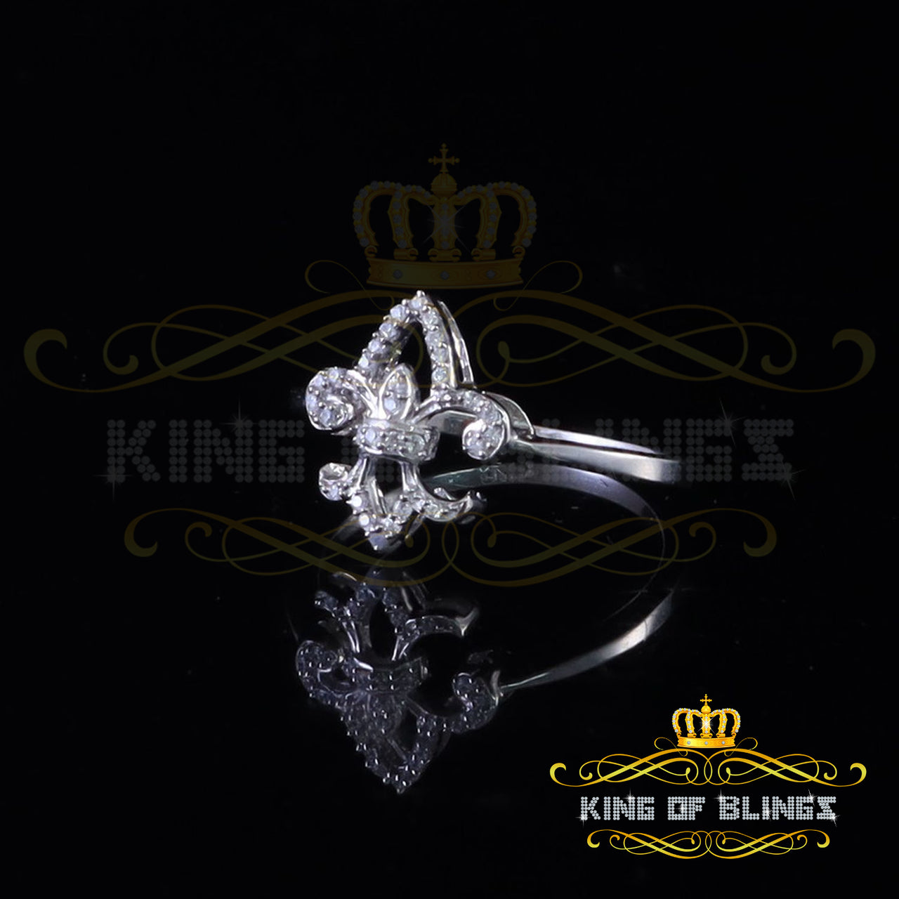 King Of Bling's925 White Sterling Silver Fleur 0.30ct Cubic Zirconia Womens Gifts Ring Size 7