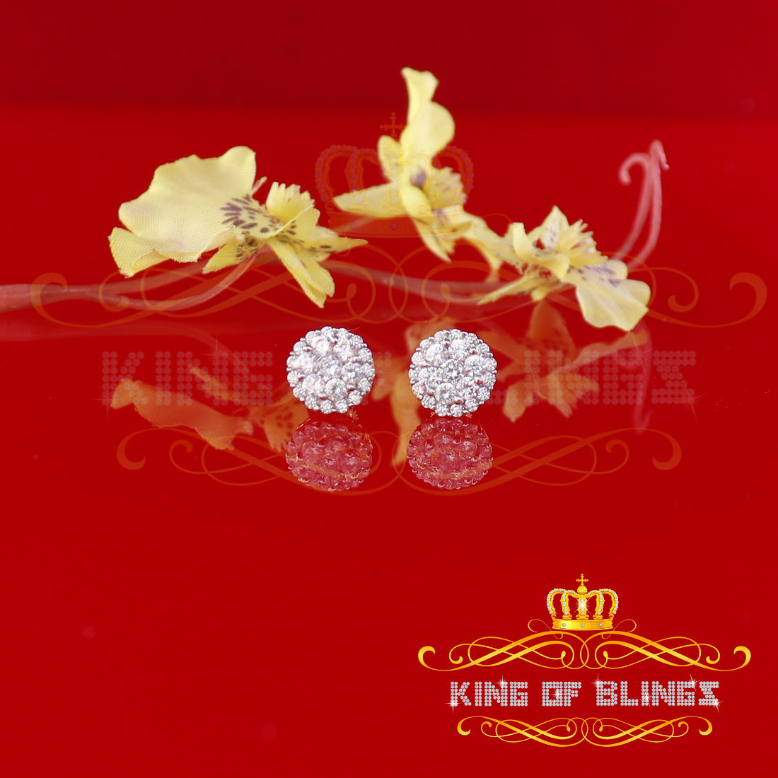 King of Bling's Aretes Para Hombre 925 Yellow Silver 2.45ct Cubic Zirconia Round Women's Earring KING OF BLINGS