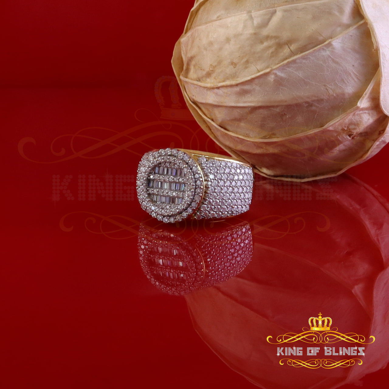 King of Bling's Yellow Silver 4.50ct VVS 'D' Moissanite Baguette Round Rings Men's Size 10 King of Blings