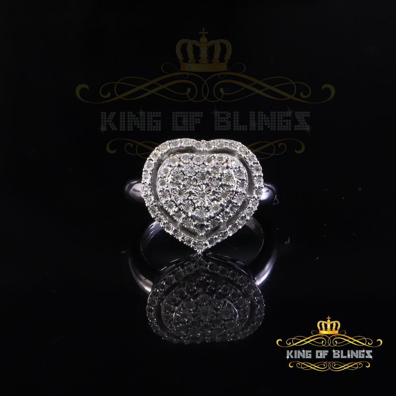King Of Bling's Pave Heart Ring SZ 7 Real Diamond 0.25ct White 925 Sterling Silver Womens