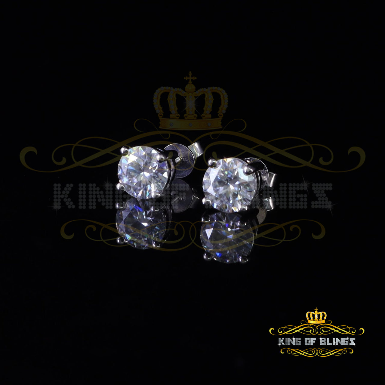King Of Bling's 10k Real White Gold with 3.50ct Round VVS 'D' Color Moissanite Stud Earrings