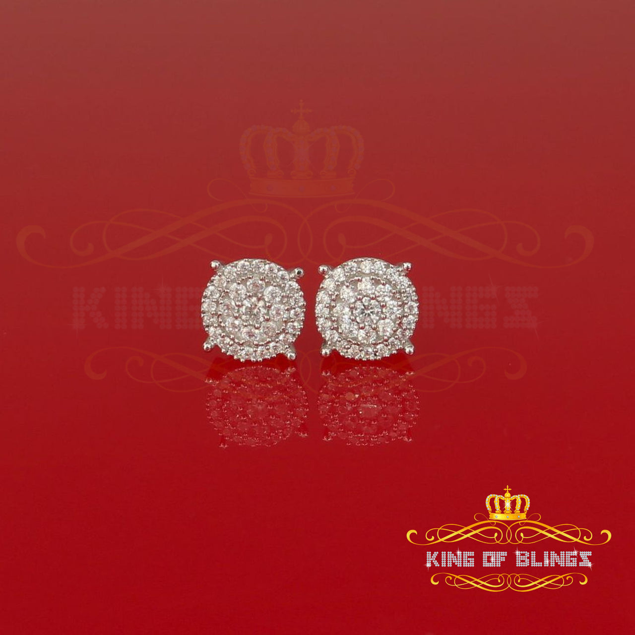 King of Bling's 1.96ct Cubic Zirconia Aretes Para Hombre 925 White Silver Women's Round Earring