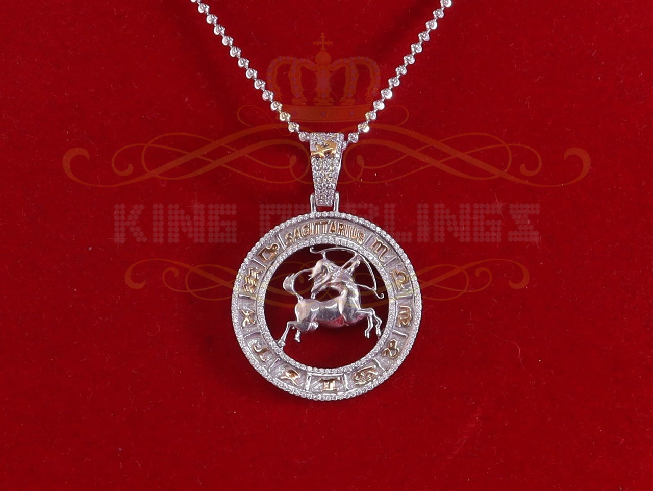King Of Bling's SAGITTARIUS Pendant For Men & Women 1.77ct Cubic Zirconia Sterling White Silver
