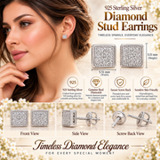 King Of Bling's 0.10ct Micro Pave 925 White Silver Diamond Square Earring For Men's & Women's KING OF BLINGS