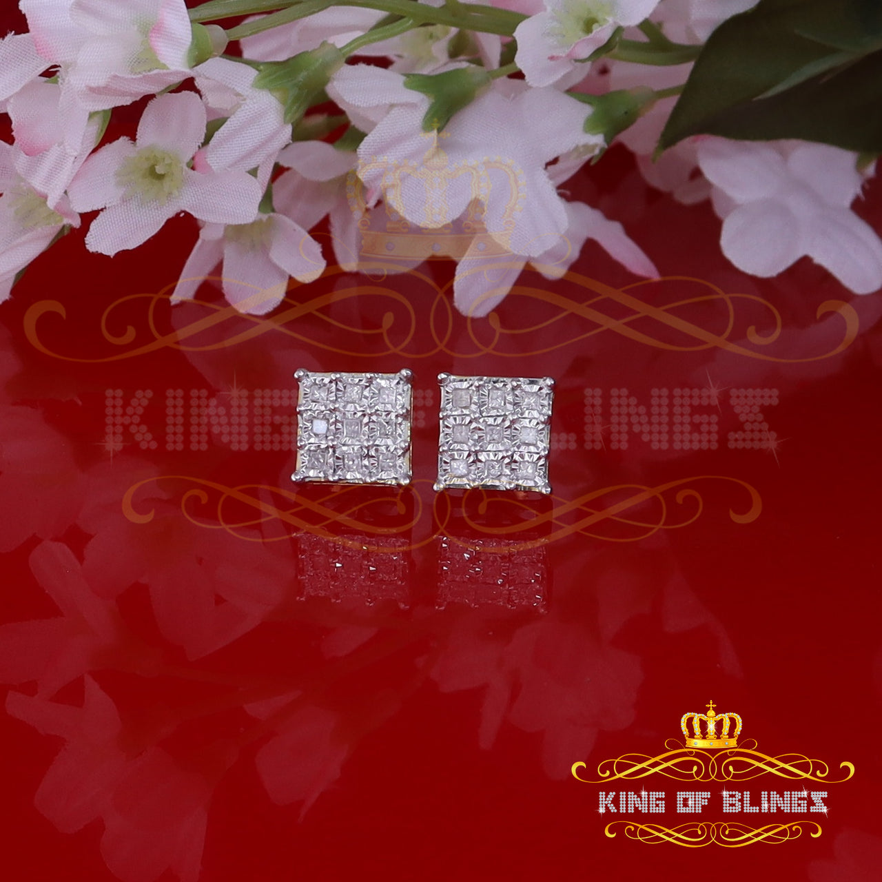 King Of Bling's 0.50ct Diamond 925 Sterling Silver Yellow For Men's / Women's Square Earrings