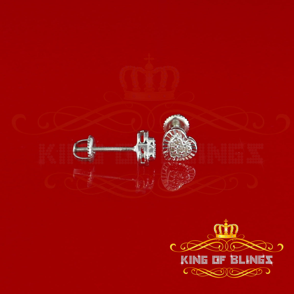 King Of Bling's Aretes Para Hombre Heart 925 White Silver 0.05ct Diamond Women's /Men's Earring KING OF BLINGS
