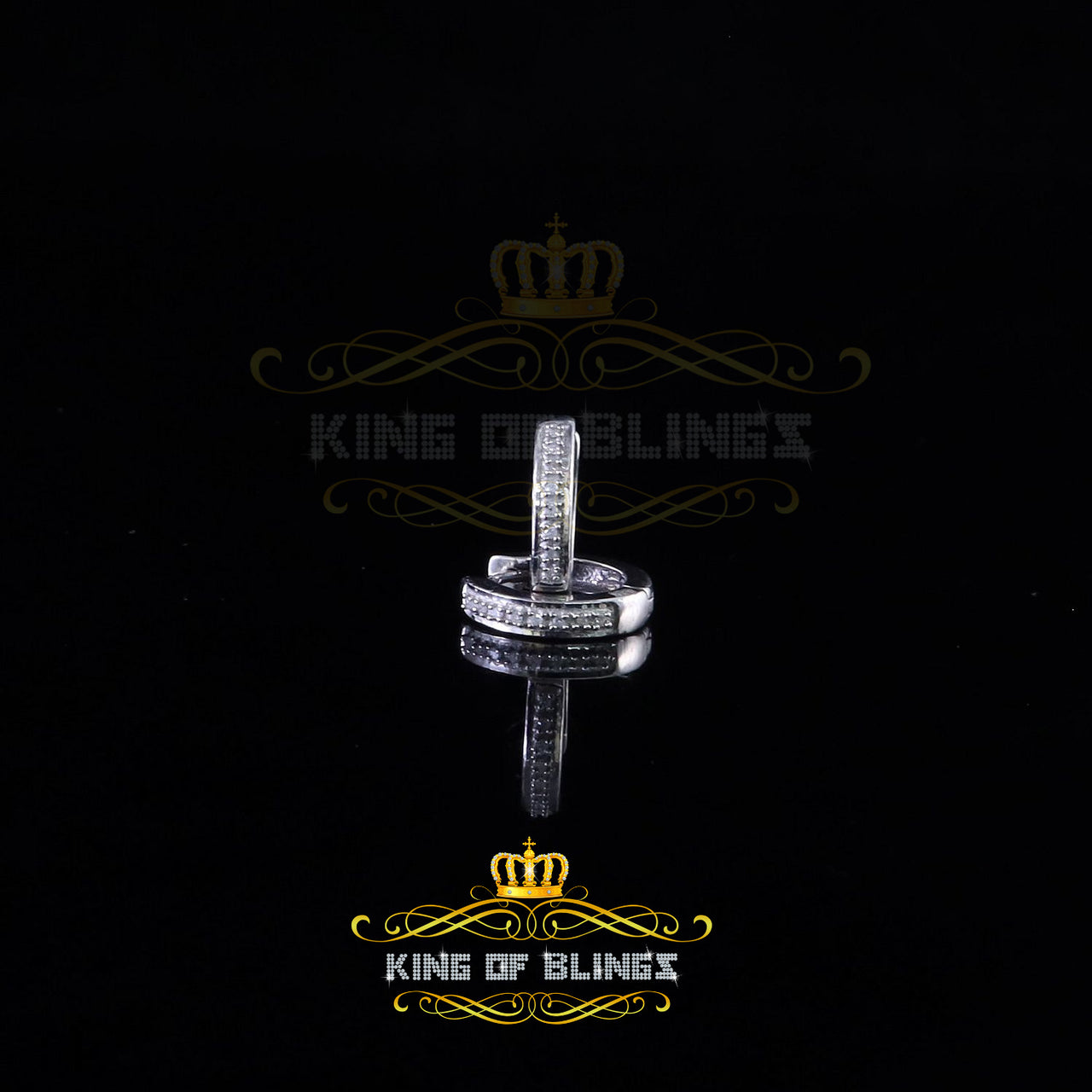 King Of Bling's 0.07ct Diamond 925 Sterling Silver White Hoop Stud Earrings For Men's / Women's