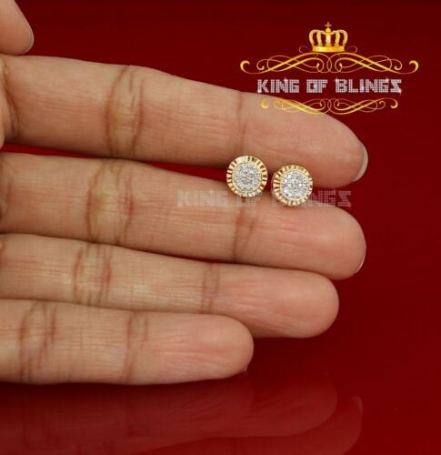 King Of Bling's Real 10k Yellow Gold with Real 0.12CT Diamonds Stud Earrings For Women And Men