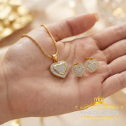 King of Bling's 925Yellow Silver 0.50CT Diamond Double-Layer Concentric Heart Pendant&EarringSet King of Blings