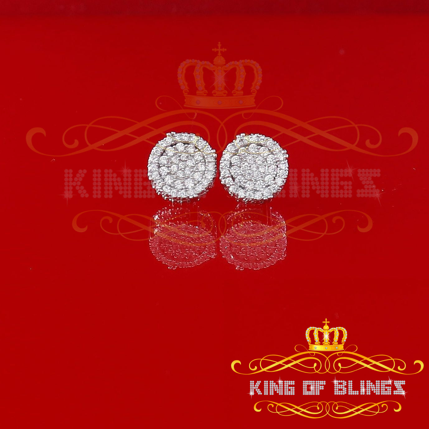 King of Blings- White Sterling Silver 1.32ct Cubic Zirconia Hip Hop Round Earrings for women's KING OF BLINGS