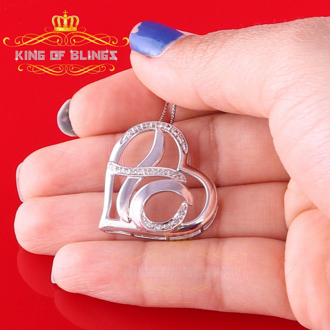 King Of Bling's 0.10ct Real Diamond Valentine Special "HEART" Pendant 925 Sterling Silver White KING OF BLINGS