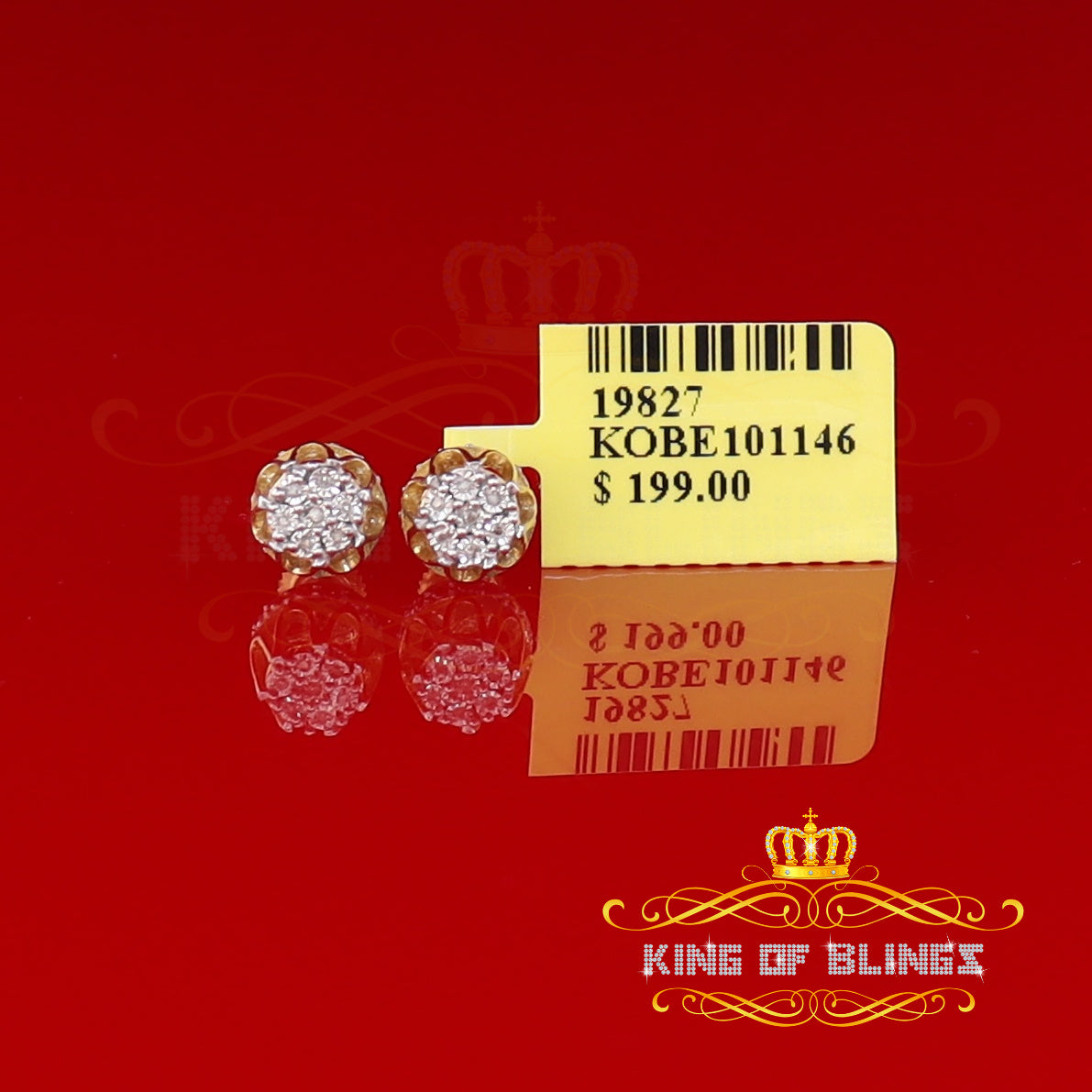 King of Blings-925 Sterling Silver Yellow 0.05ct Diamond For Men's & Women's Floral Earrings KING OF BLINGS