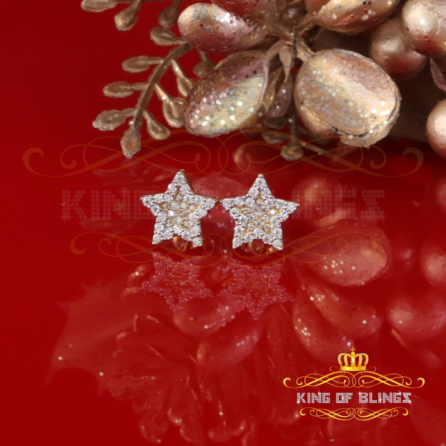King  of Bling's 925 Yellow Silver 0.66ct VVS 'D' Moissanite Star Stud Earring Men's/Womens King of Blings