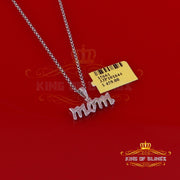 King Of Bling's White 925 Sterling Silver Real 0.25CT Diamond MOM'S Charm Necklace Pendant KING OF BLINGS