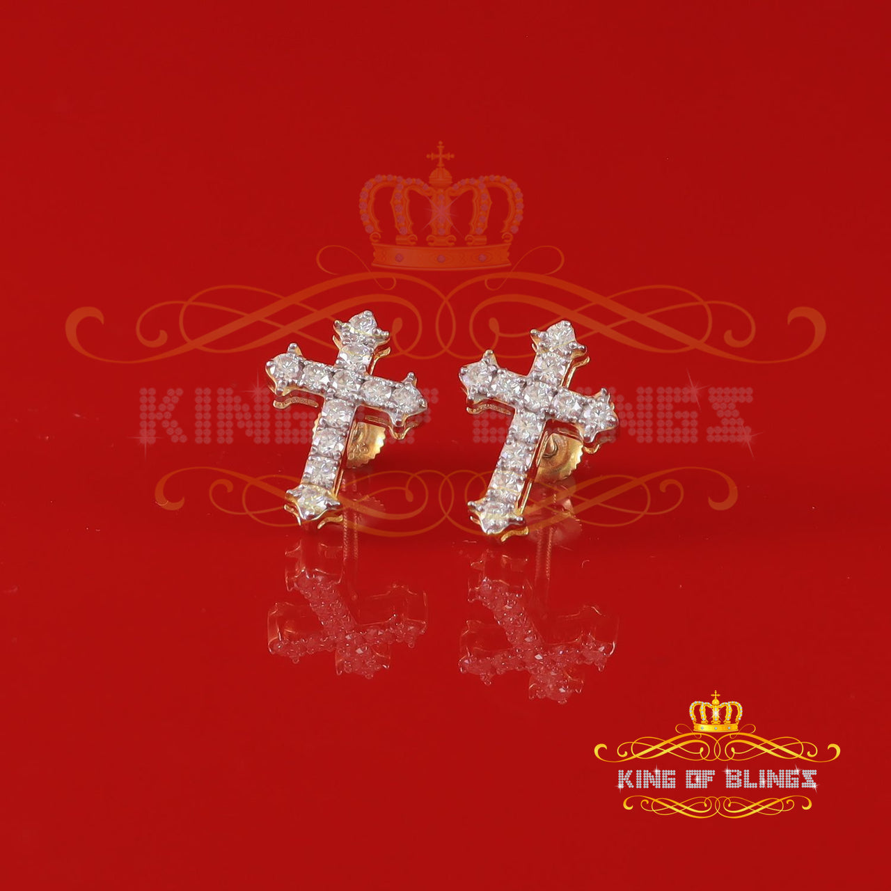 King  of Bling's 1.00ct Moissanite Yellow 925 Sterling Silver Women's Cross Earrings