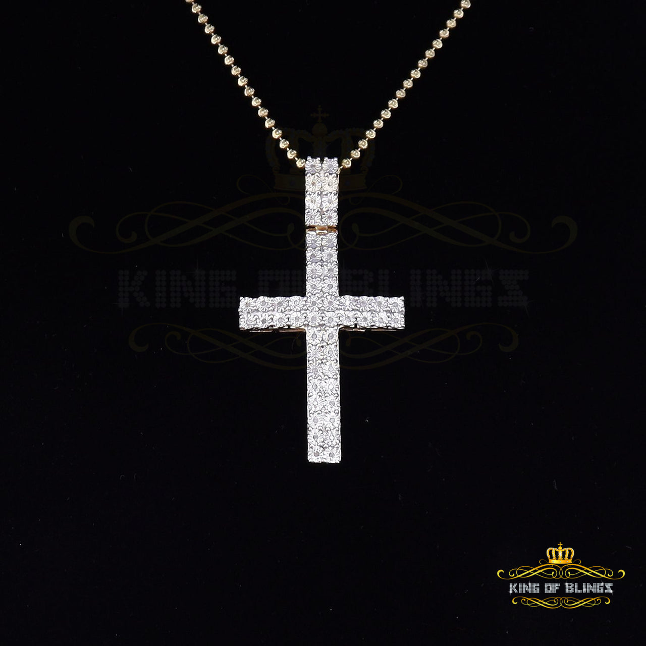 King Of Bling's Real 0.33ct Diamond Sterling Silver CROSS Charm Fashion Necklace Yellow Pendant