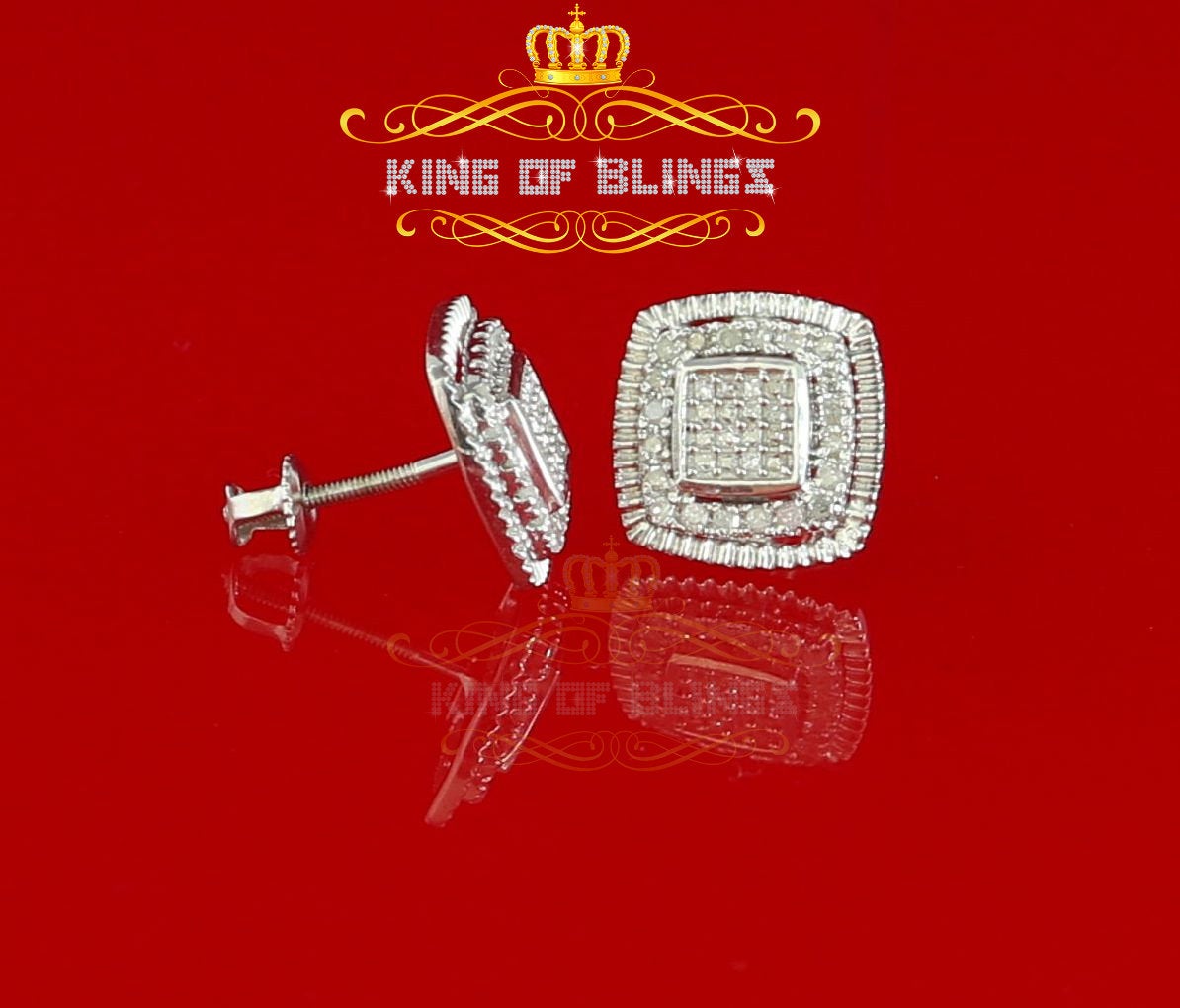 King Of Bling's 0.55ct Diamond Sterling Silver Hip Hop White Stud Earring For Men's / Women's