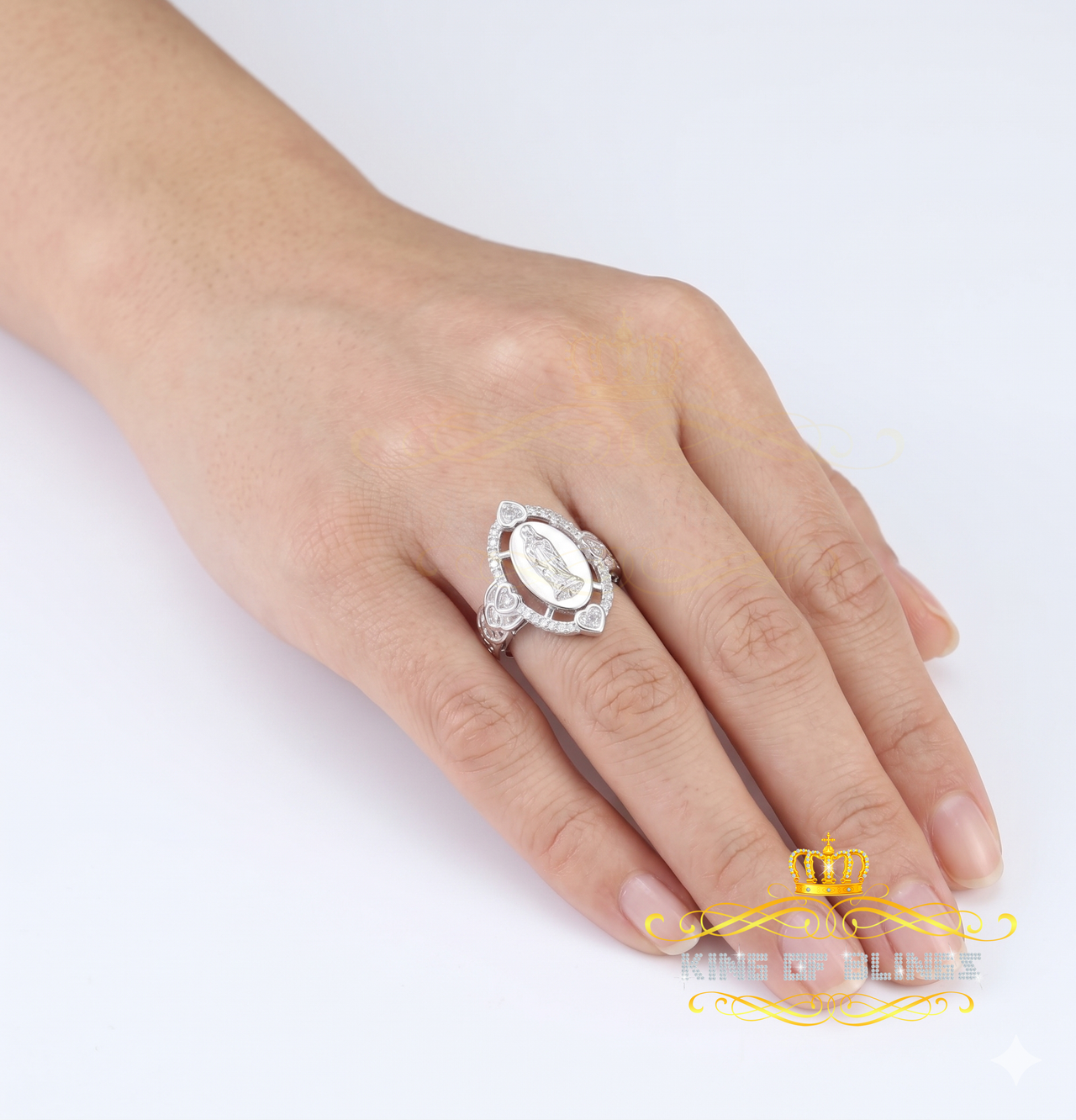 King Of Bling'sVirgin Merry CZ 925 Sterling Silver White Oval Shape Women's Religious Ring SZ 7 KING OF BLINGS