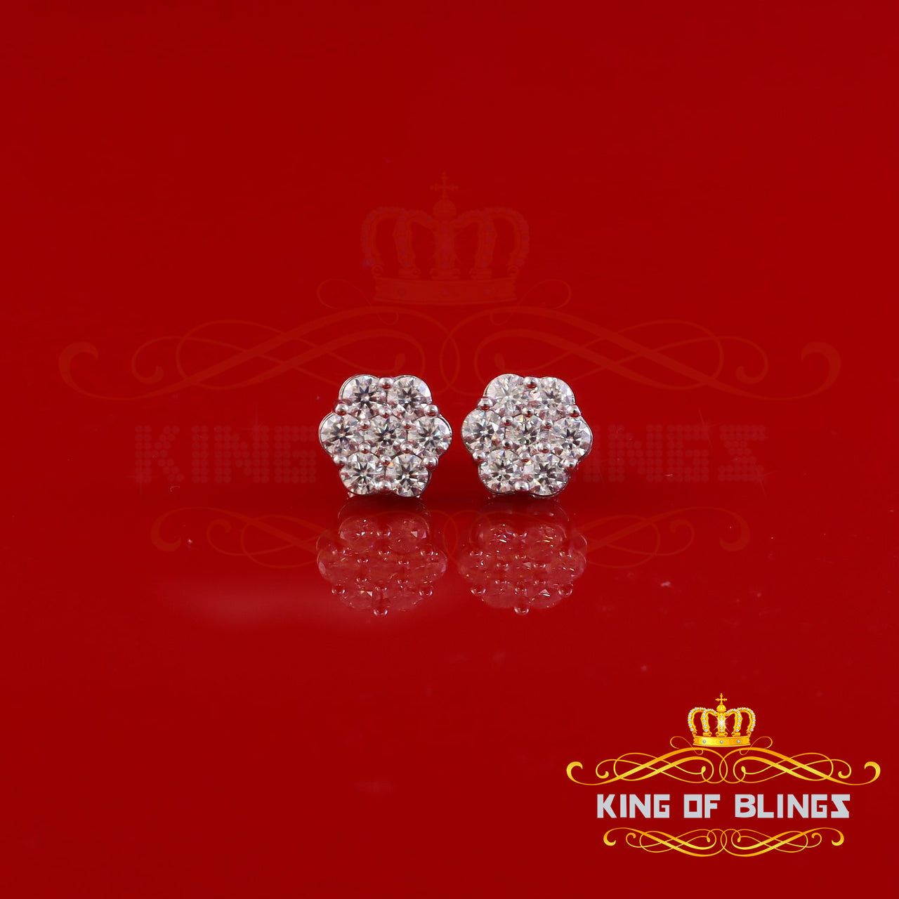 King of Bling's New Men's/Womens 925 Silver White 2.25ct VVS 'D' Moissanite flower Stud Earrings