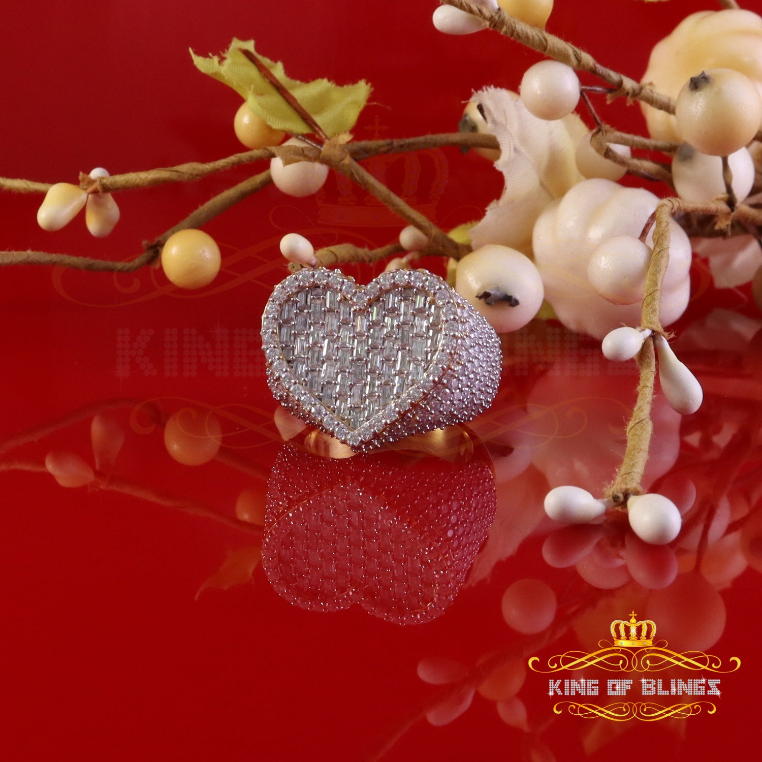 King of Bling's Men's/Womens 925 Silver Yellow 7.00ct VVS 'D' Moissanite Stone Heart Rings SZ 10 King of Blings