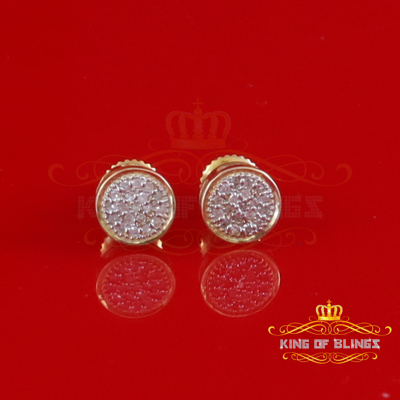 King Of Bling's 10K Real Yellow Gold with Real 0.05CT Diamonds Men's/Women's Round Stud Earrings