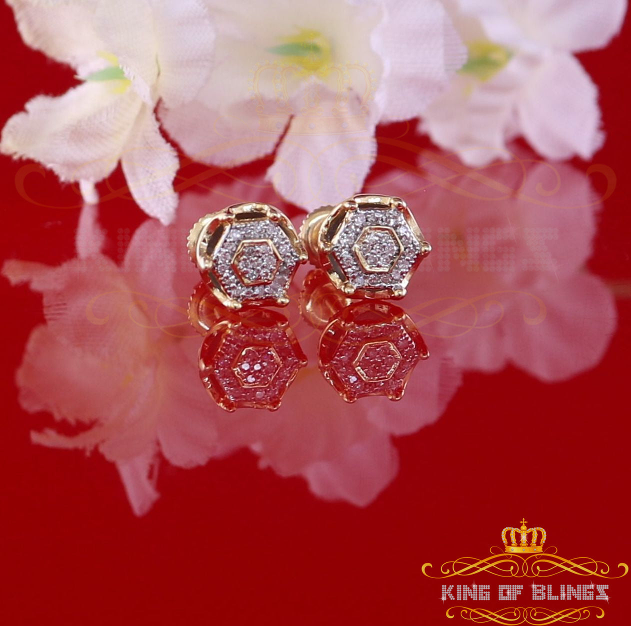 King Of Bling's 10K Real Yellow Gold Real Diamond 0.10CT Men's/Women's Stud Micro Earring