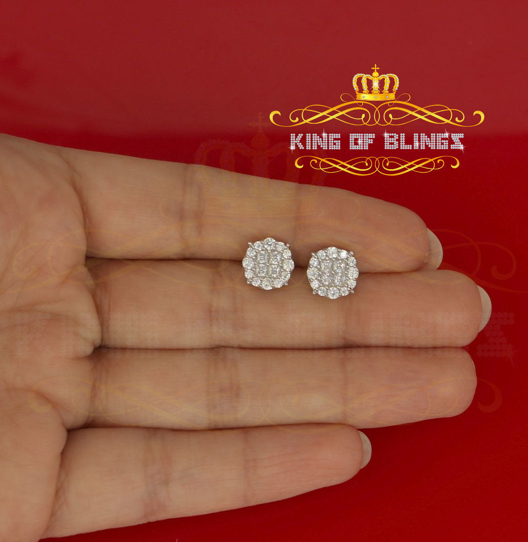 King of Blings- 925 White Sterling Silver 0.96ct Cubic Zirconia Women's Hip Hop Flower Earrings KING OF BLINGS