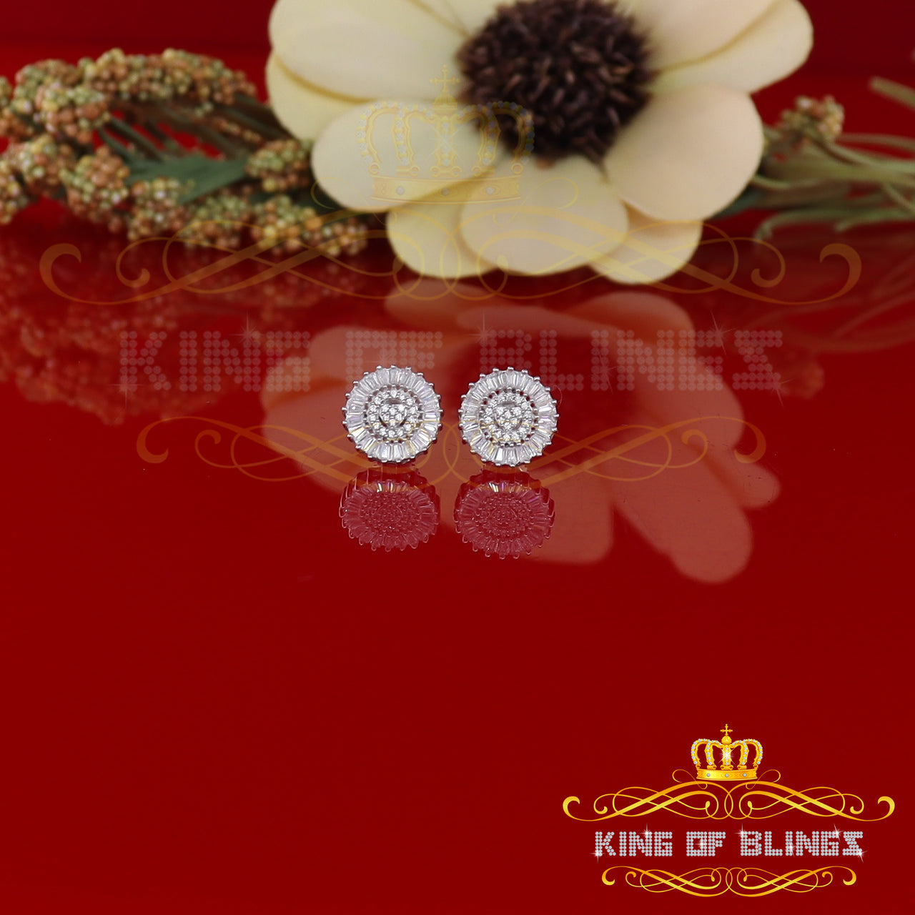 King of Blings- White 925 Sterling Silver 0.24ct Cubic Zirconia For Women & Men Round Earrings KING OF BLINGS