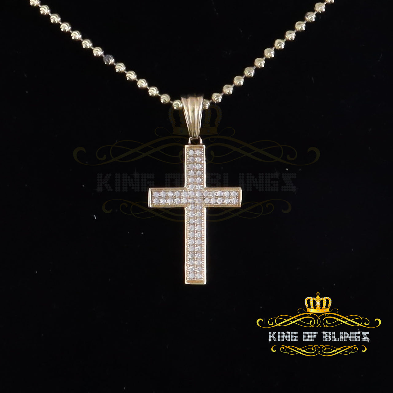 King Of Bling's King of Bling's Yellow Sterling Silver CROSS Pendant with 0.58ct Cubic Zirconia