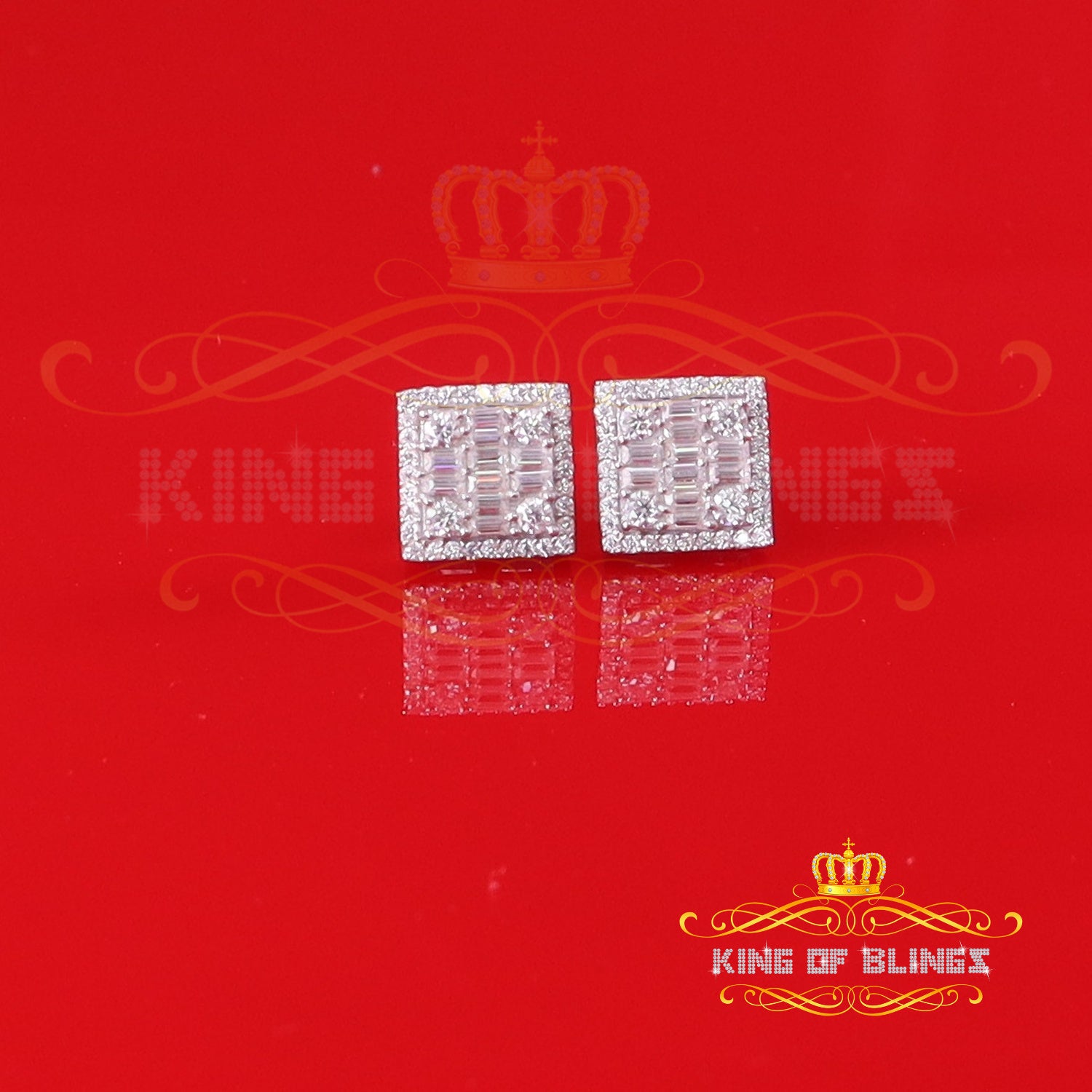 King of Bling's Men's/Women's 925 Silver White 1.00ct VVS 'D' Moissanite Square Stud Earrings KING OF BLINGS
