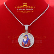 King Of Bling's 5.00ct Moissanite White 925 Silver Jesus & Mother Marry Round 1.50 inch Pendant KING OF BLINGS