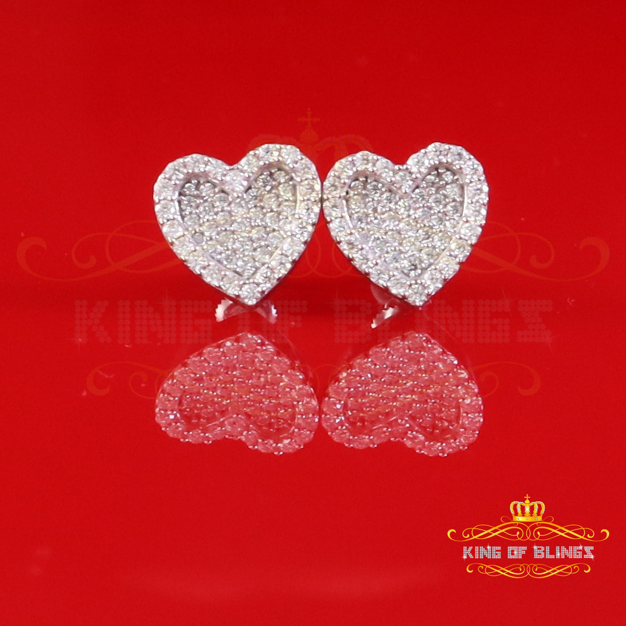 King of Bling's 925 White Silver 1.00ct VVS 'D' Moissanite Heart Stud Earring Men's/Womens King of Blings