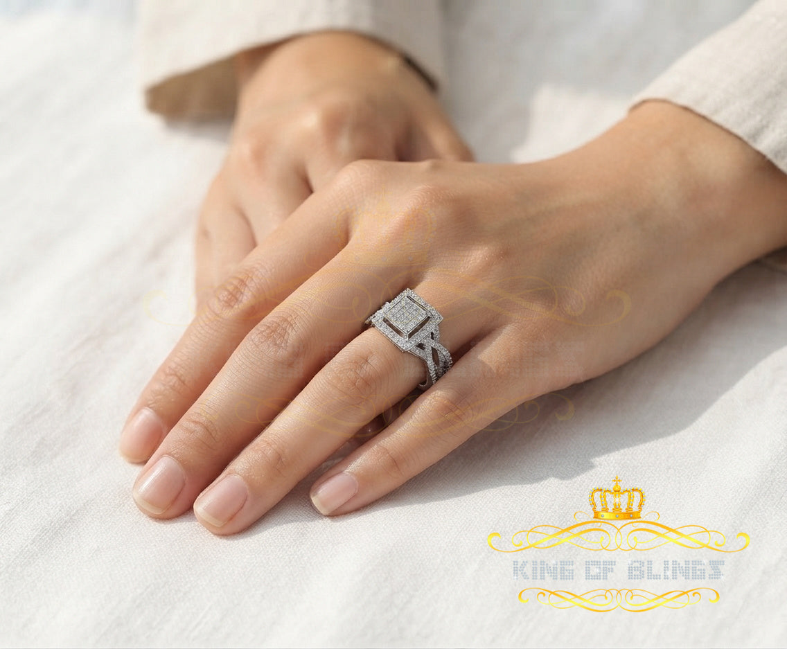 King Of Bling's 0.25ct Real Diamond 925 Sterling White Wedding Silver Womens Square Ring Size 7 KING OF BLINGS