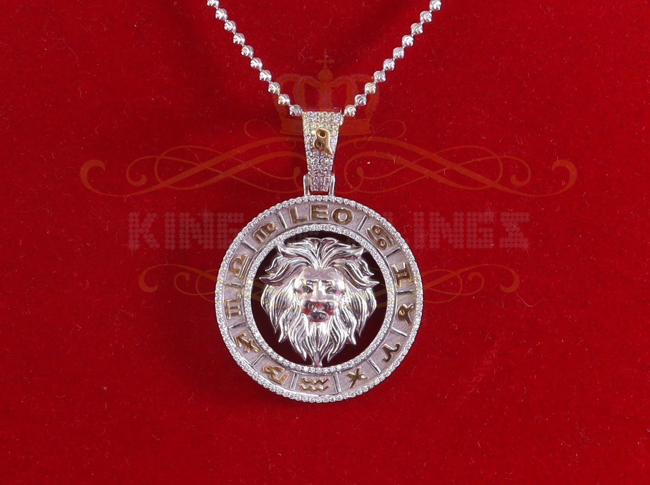 King Of Bling's Sterling White Silver 'LEO' Pendant For Men's & Women's 1.77ct Cubic Zirconia