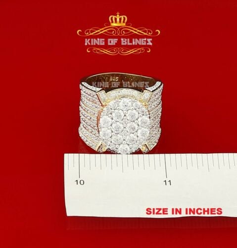 King Of Bling's 925 Yellow Silver Cubic Zirconia 18.25ct Men's Adjustable Ring From SZ 11 to 13 KING OF BLINGS