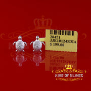 King Of Bling's 925 Sterling White Silver 0.10ct Diamond Turtle Earrings For Women's & Men's KING OF BLINGS