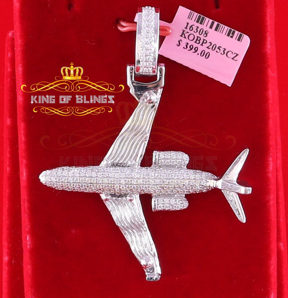 King Of Bling's White 925 Sterling Silver Aeroplane Shape Pendant with 1.82ct Cubic Zirconia KING OF BLINGS
