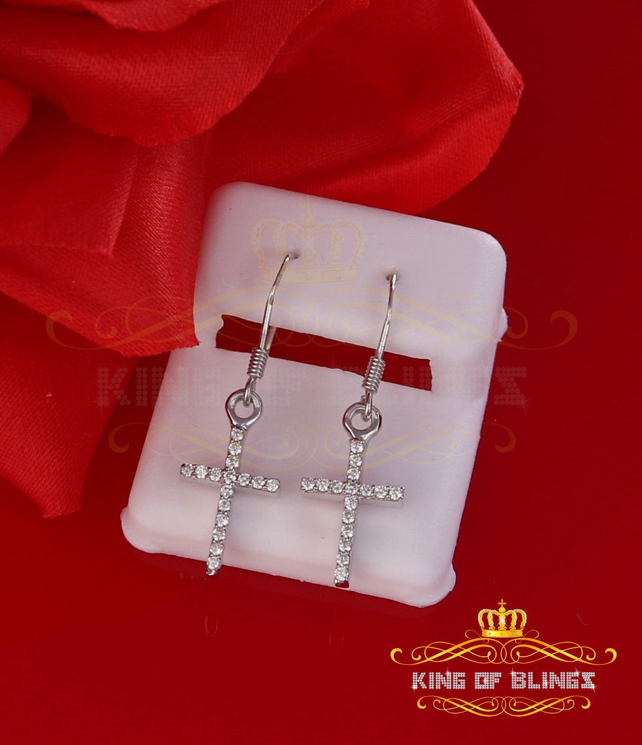 King of Bling's White 0.40ct Sterling 925 Silver Hip Hop Cross Dangling Women's & Men's Earring