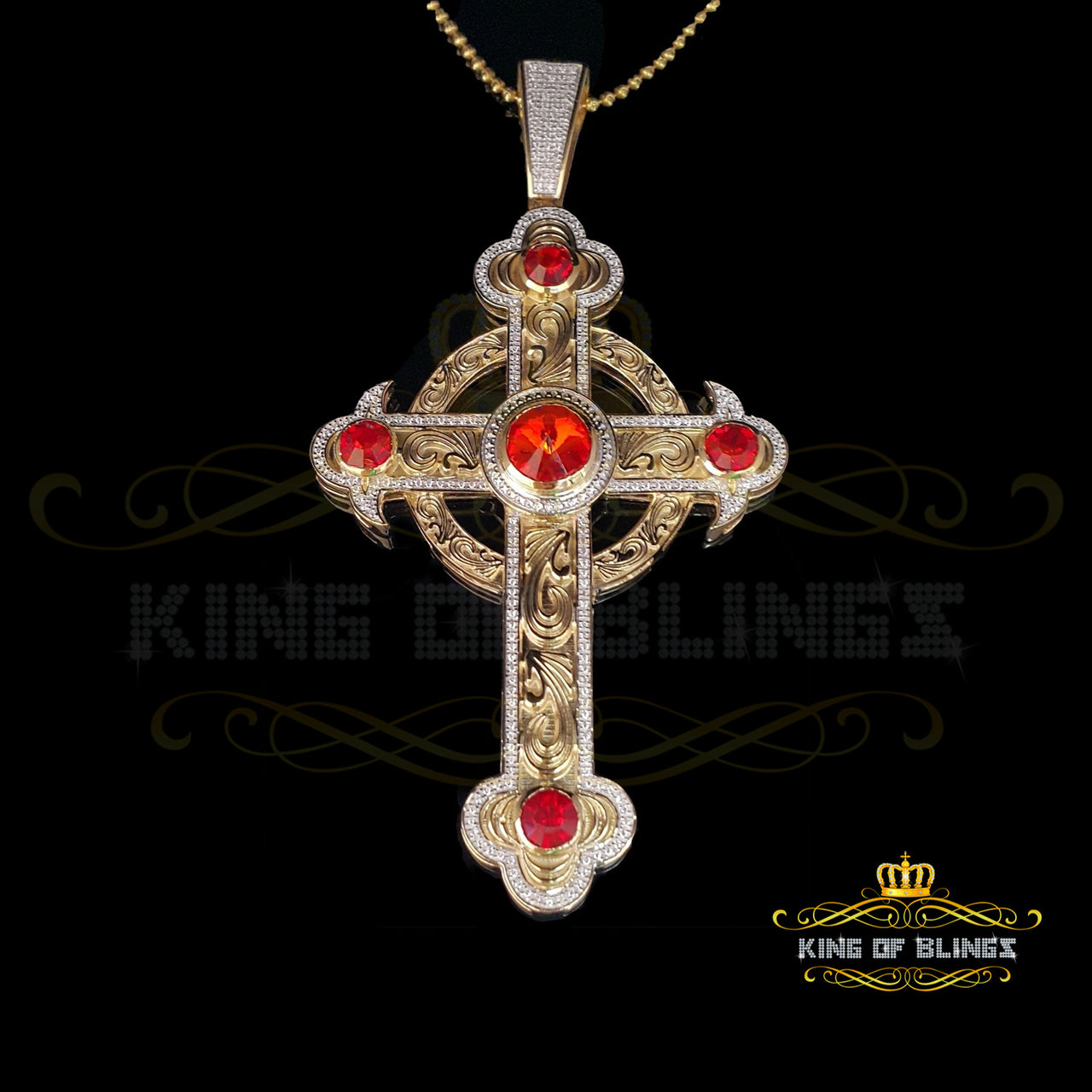 Beautiful Fancy Yellow CROSS Sterling Silver Pendant with 10.38ct Cubic Zirconia KING OF BLINGS