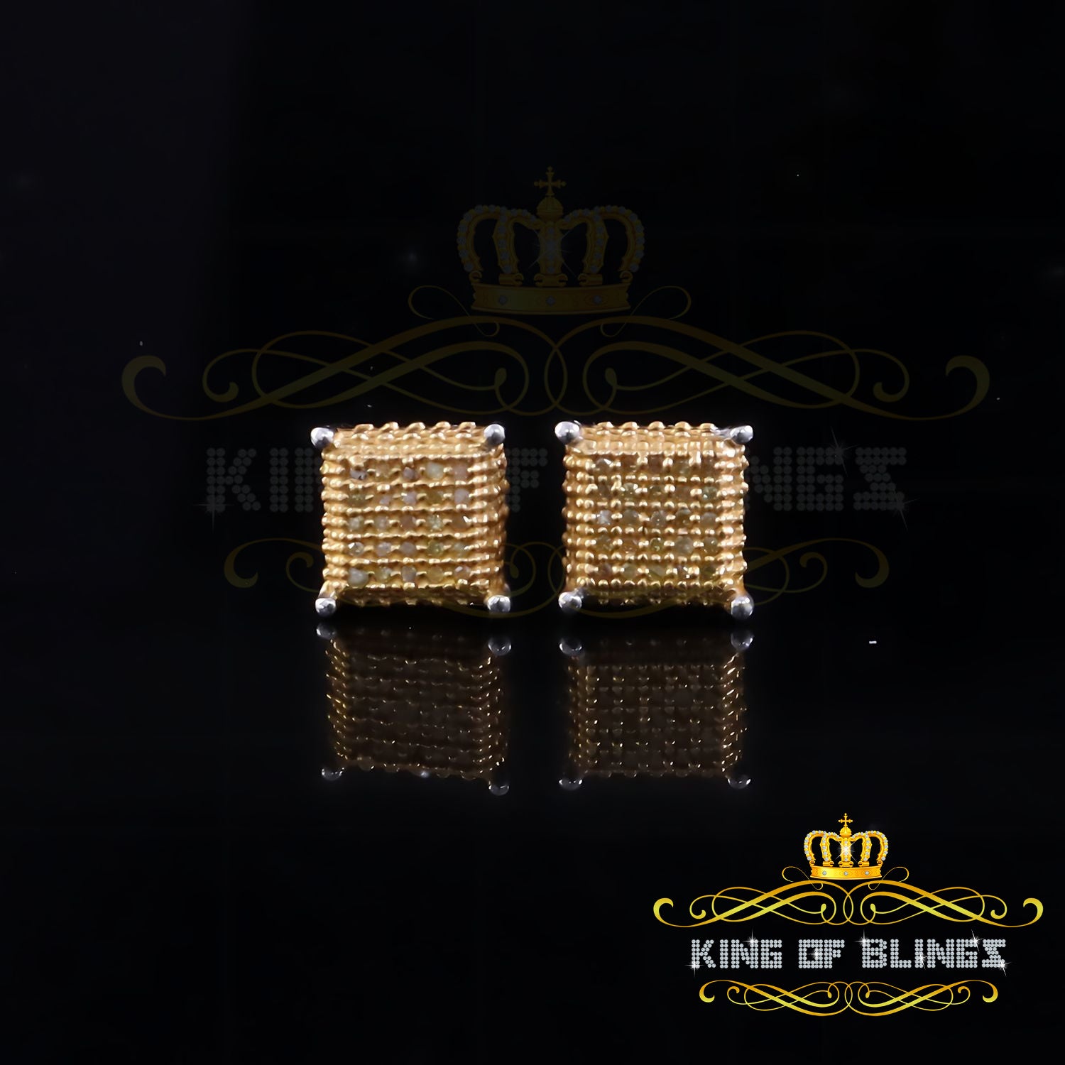 King Of Bling's 0.15ct Diamond Square Stud Earrings For Women White 925 Sterling Silver For Men KING OF BLINGS