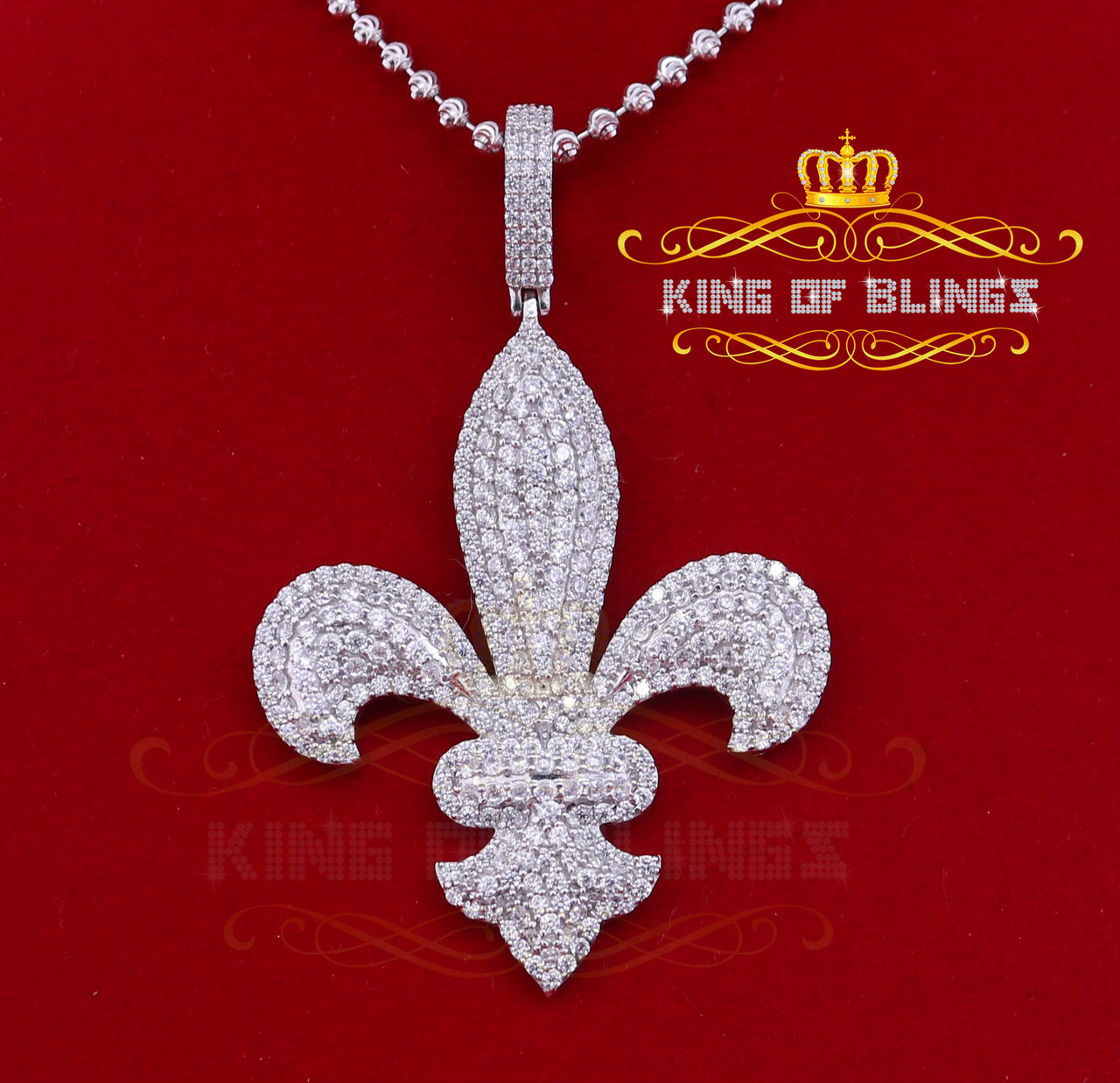 White925 Sterling Silver Fleur de Lis fancy Shape Pendant 16.56ct Cubic Zirconia KING OF BLINGS
