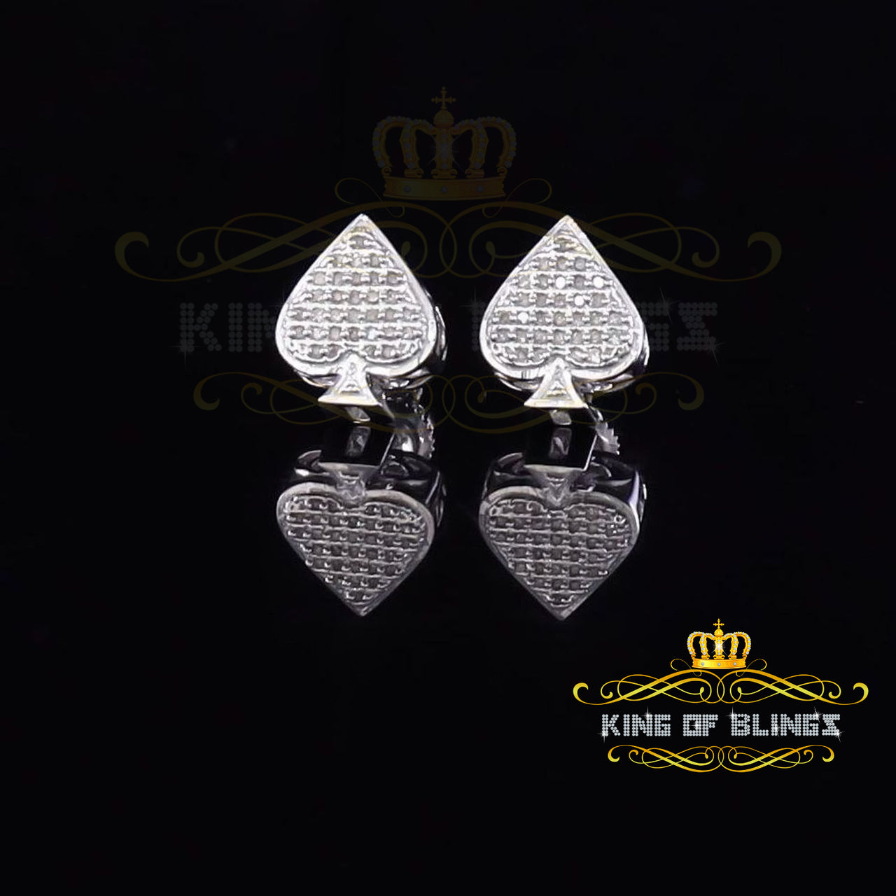 King Of Bling's 925 Sterling Silver White 0.15ct Diamond For Women's / Men's Stud Heart Earring