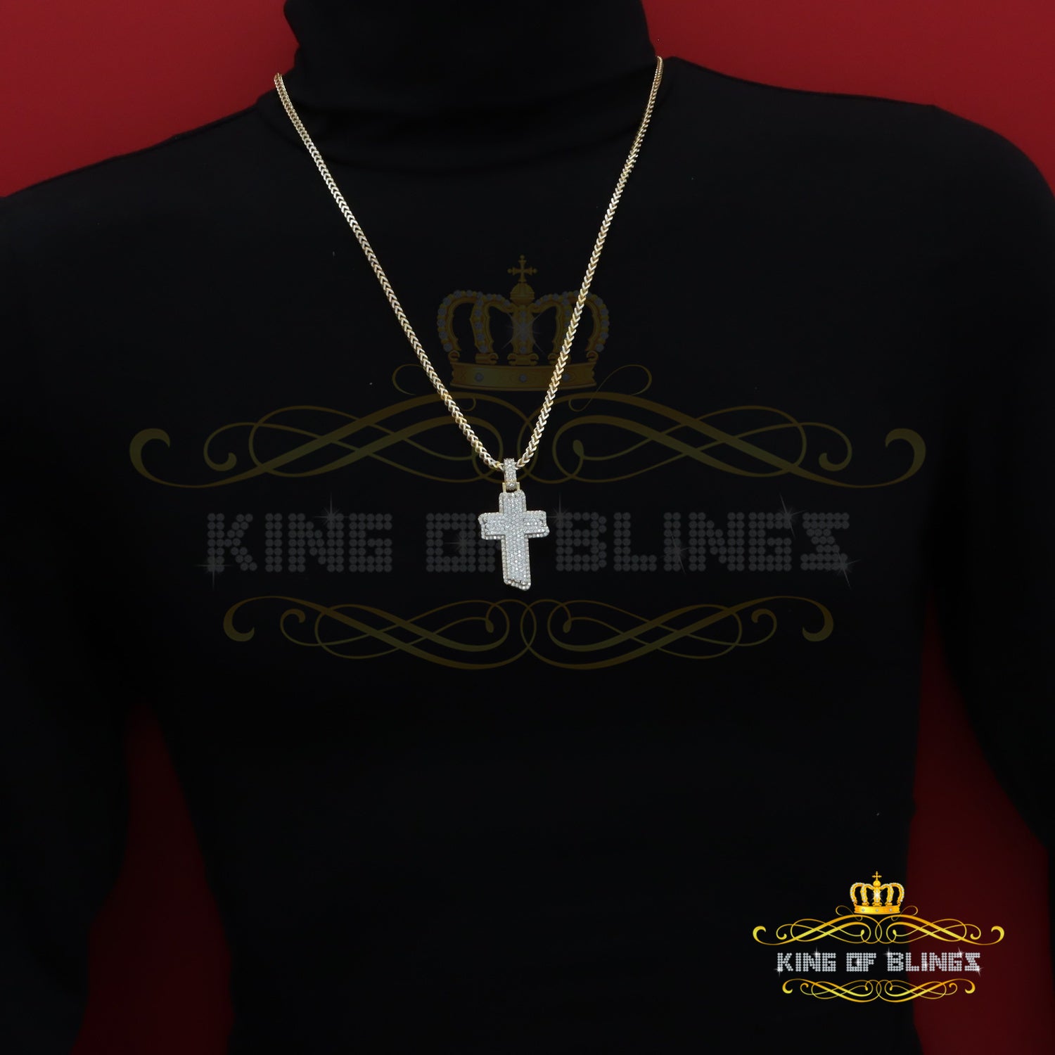 King Of Bling's Men's & Women 3.0ct VVS D Moissanite Yellow Sterling Silver Charm Cross Pendant KING OF BLINGS