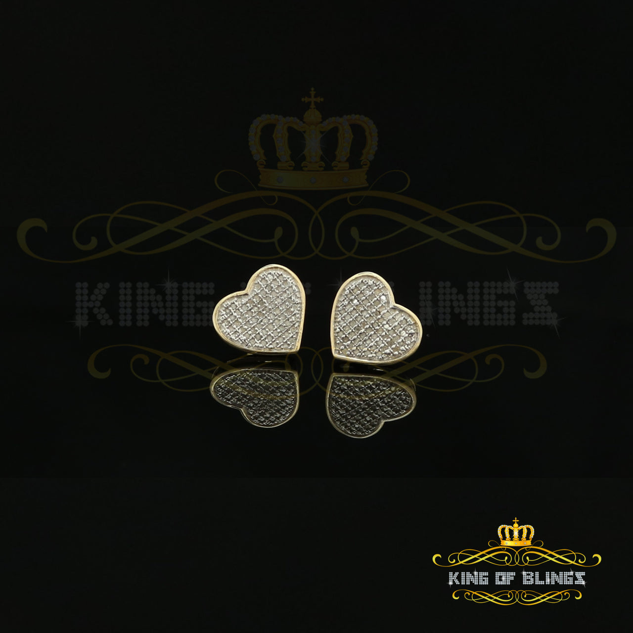 King of Blings-Aretes Para Hombre Heart 925 Yellow Silver 0.50ct Diamond Ladies /Men's Earrings KING OF BLINGS