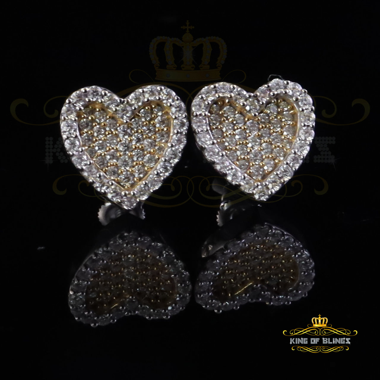King  of Bling's 925 Yellow Silver 1.00ct VVS 'D' Moissanite Heart Stud Earring Men's/Womens King of Blings