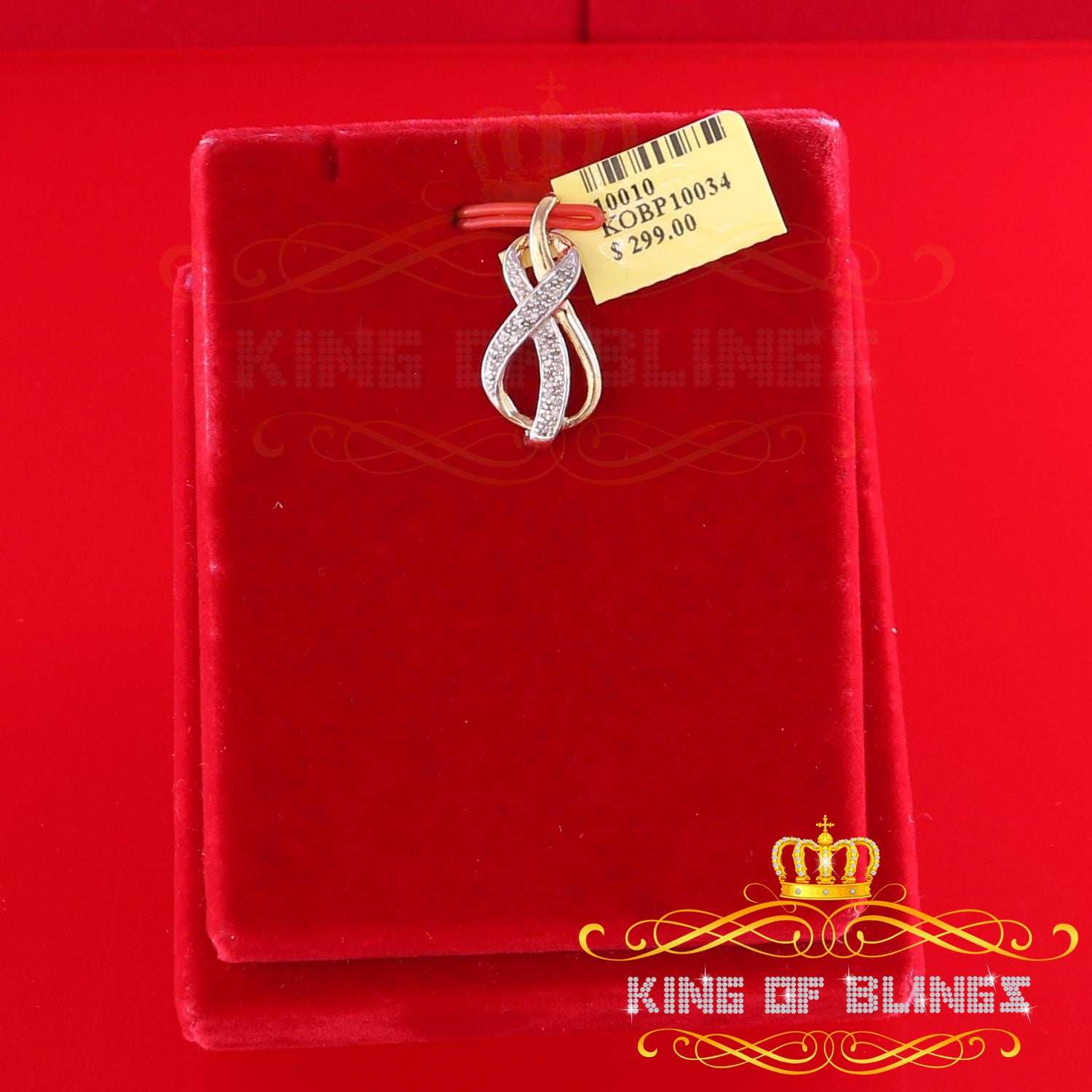 King Of Bling's Real 0.10ct Diamond 925 Silver Twisted Infinity 1.00inch Yellow CharmPendant KING OF BLINGS