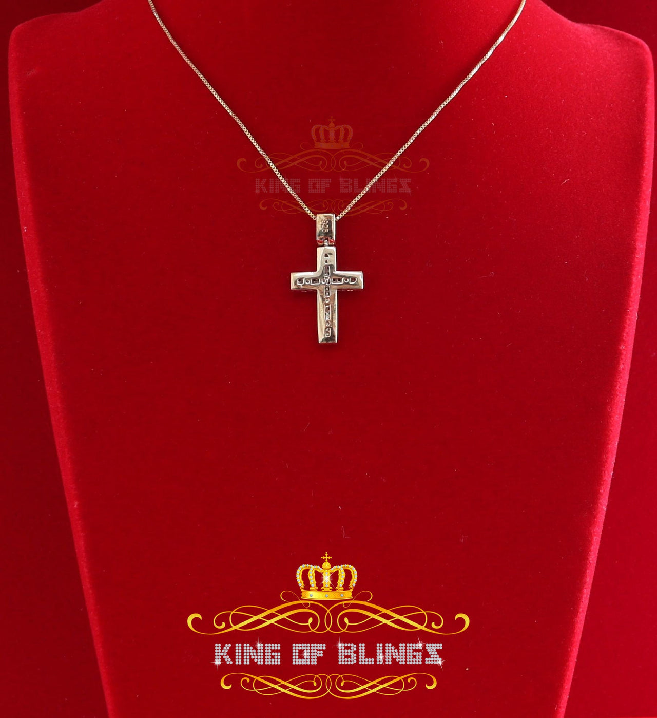 King Of Bling's Real 0.33ct Diamond 925 Sterling Silver CROSS Charm Necklace Yellow Pendant