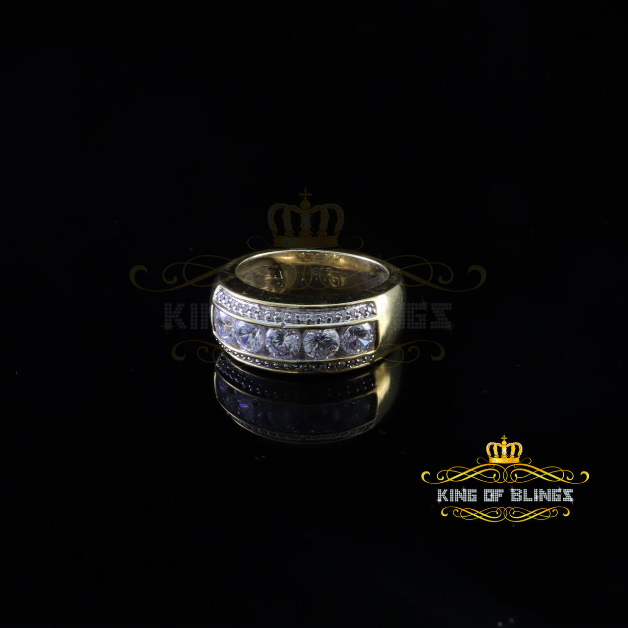 King Of Bling's 925 Sterling Yellow Silver Round 4.00CT CZ Men Ring Gifts For Him Ring Size 10